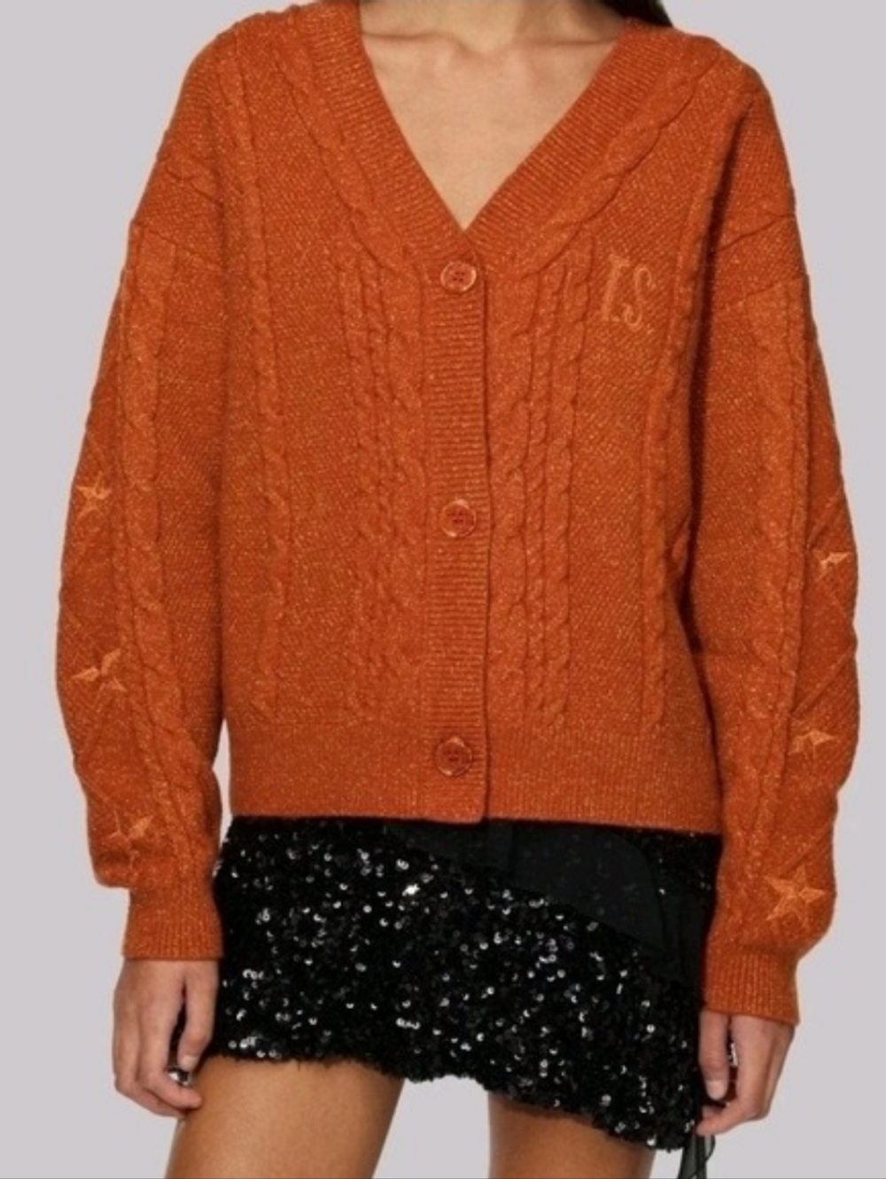 Taylor Swift NEW Life of a Showgirl Orange Shimmer Knit Chunky Cardigan